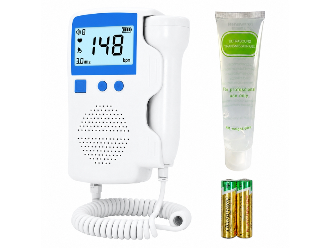 Monitor Fetal Doppler Azul Bluetooth com 60ml Gel, Bateria Alcalina, Seguro YANYXR
