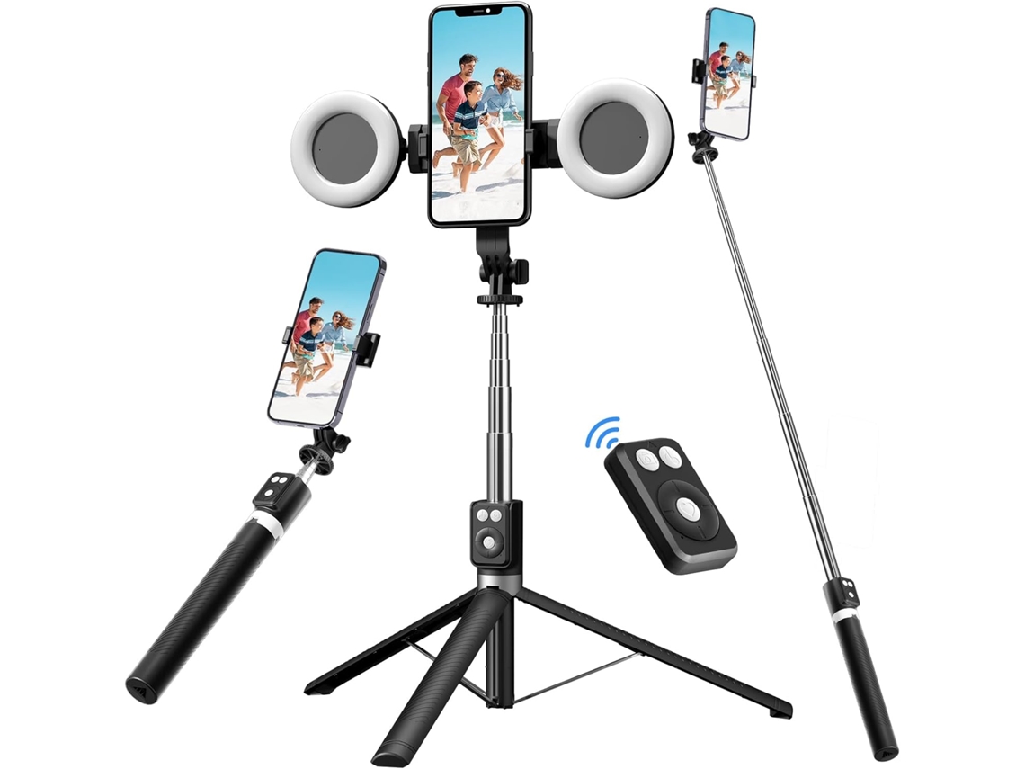 Suporte Para Bastão De Selfie Com Luz De Preenchimento, Bastão De Selfie Para Celular, Design Durável Em Aço Inoxidável, Controle Remoto Bluetooth E T