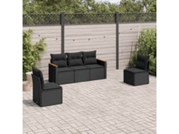 Vidaxl 5 Pcs Conjunto Sofás De Jardim Com Almofadões Vime Pe Preto
