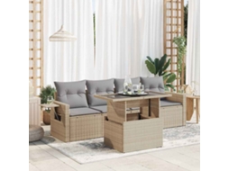 Vidaxl 5 Pcs Conjunto De Sofás P/ Jardim Com Almofadões Vime Pe Bege