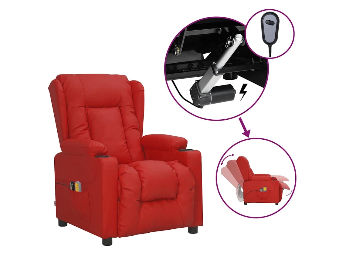 Vidaxl Poltrona De Massagens Elétrica Couro Artificial Vermelho Tinto