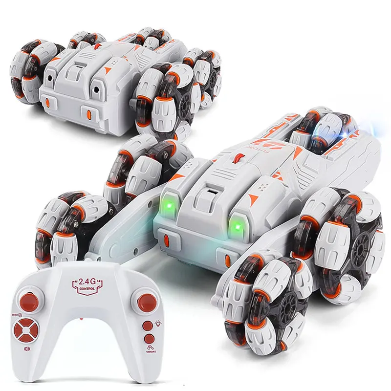 (branco, Controle Único) Carro De Acrobacias Com Controle Remoto De 5 Rodas, Tração Nas Quatro Rodas, Estilo Rocker/drift, Com Luzes E Música.