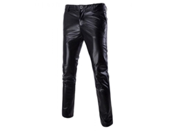2026 pantalones de Cuero Casual de Cintura Media Bronceado Brillante para Hombres Axh XL Negro