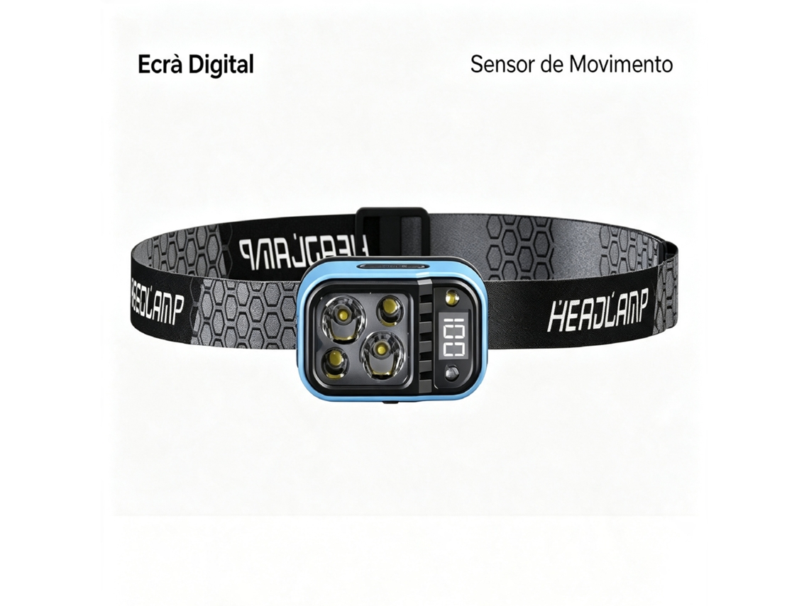 Lanterna De Cabeça Led Com Ecrã Digital