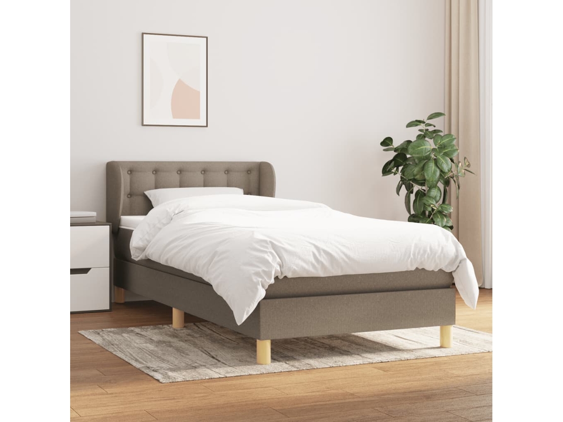 Cama De Solteiro | Cama De Adulto | Cama Com Molas/colchão 100x200 Cm Tecido Cinza-acastanhado Wsd763087