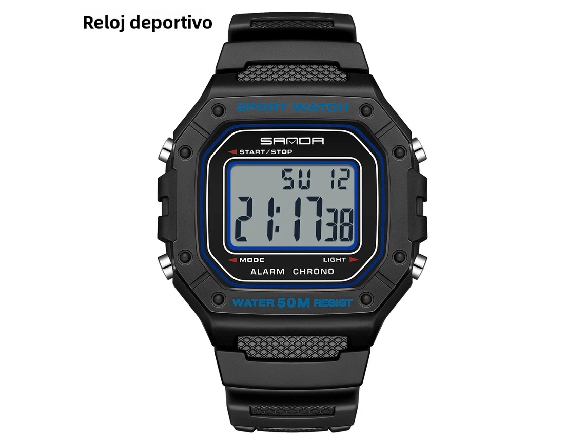 Relógio Digital Masculino , À Prova D'água, com Visor Digital Led com Luz de Fundo e Resistente a Choques. MDUG (preto e Azul)