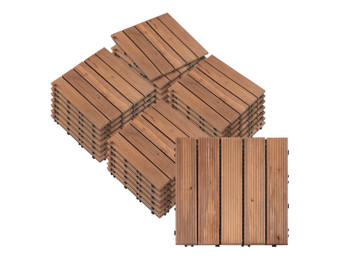 Conjunto De 27 Peças De Piso De Madeira Para Exterior, Com Encaixe, 30x30x2,5cm