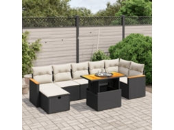Vidaxl 8 Pcs Conjunto Sofás De Jardim Com Almofadões Vime Pe Preto