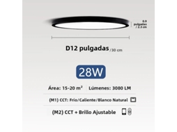 Luminária de Teto Led Inteligente , Controlável Remotamente por Aplicativo. MDUG (preta, 12 Polegadas, 28 W)