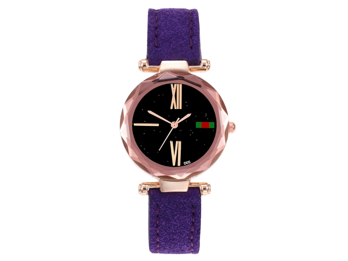 Relógio de Pulso Feminino de Quartzo com Pulseira de Couro Pu Estilo Casual e Simples Roxo