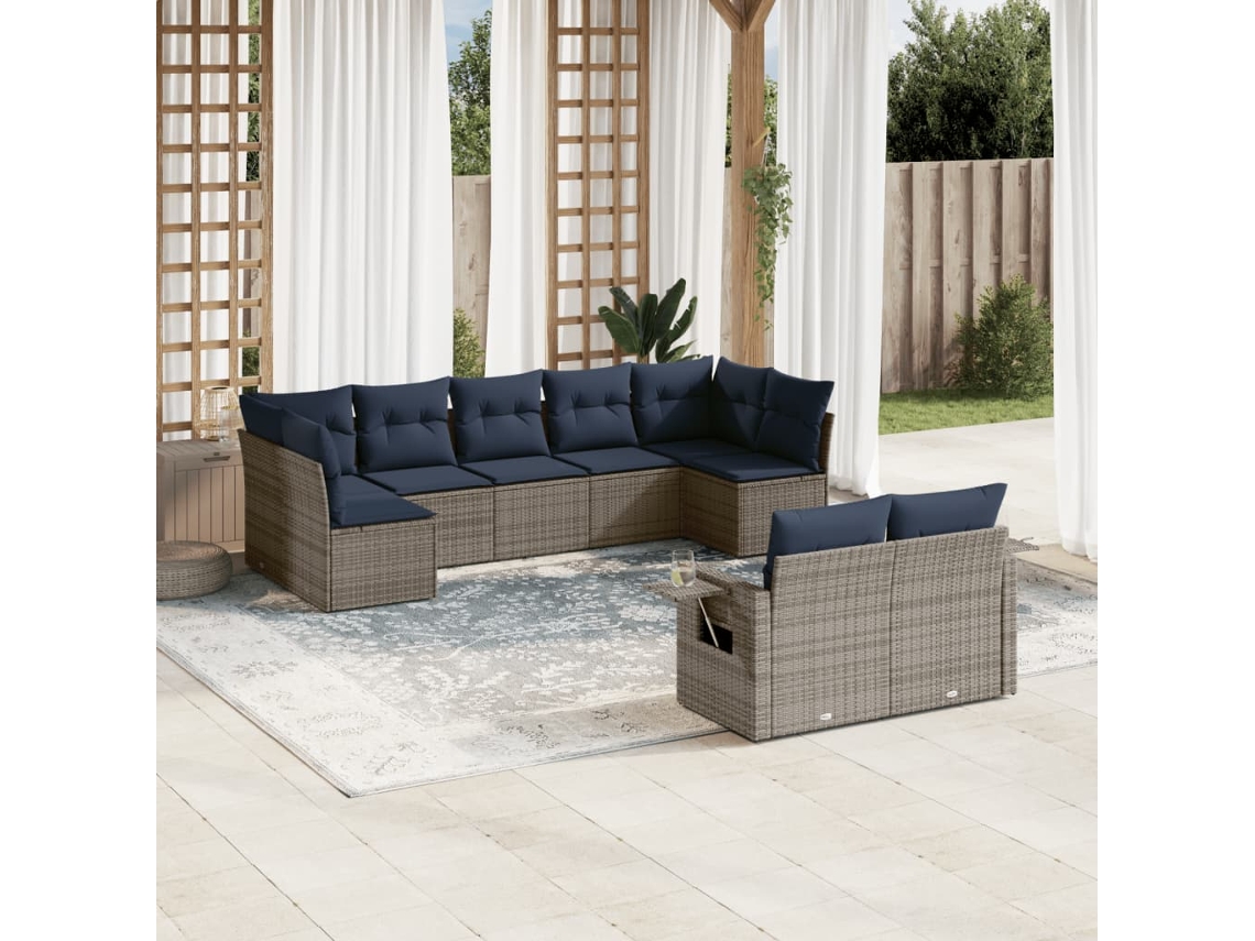 Vidaxl Conjunto De Sofá De Jardim De 9 Peças Com Almofadas Em Rattan Sintético Cinza