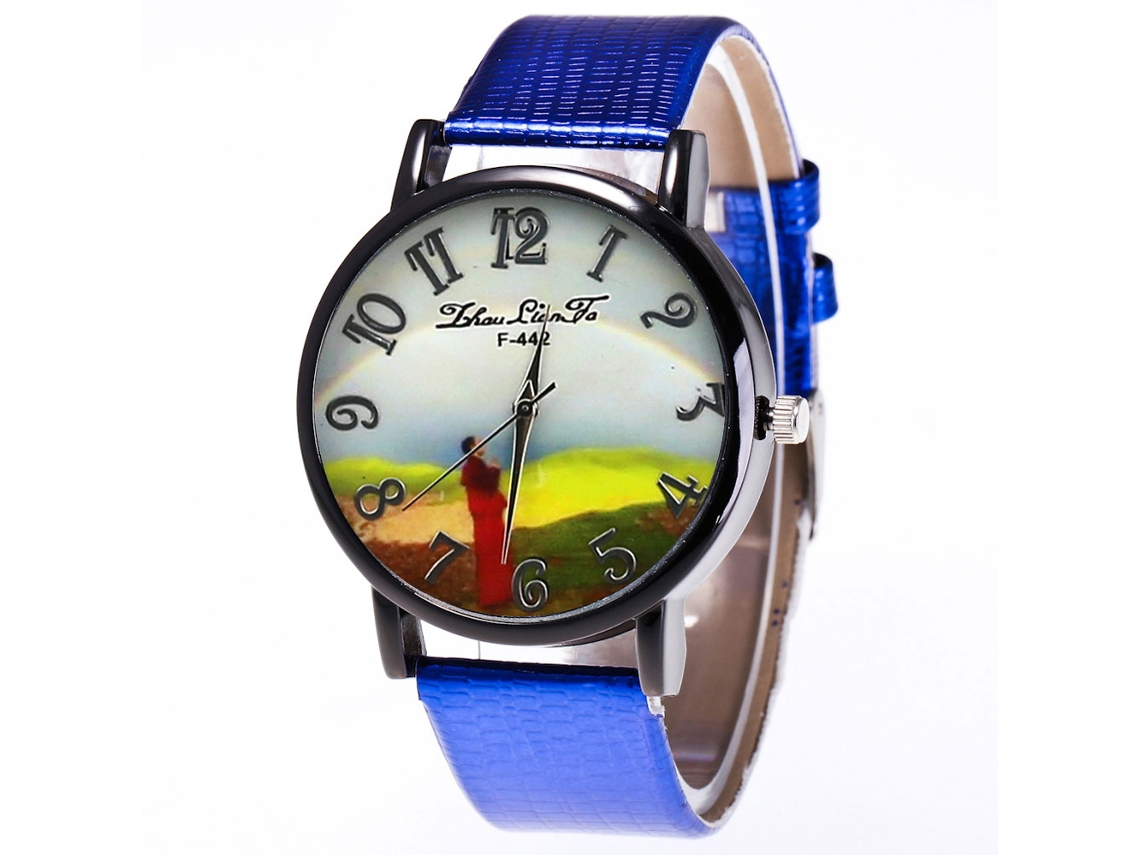 Relógio de quartzo com pulseira de couro PU, mostrador numérico clássico, unissex (azul)