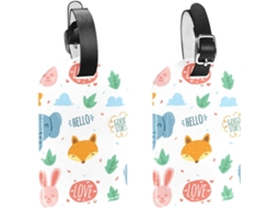 Conjunto De 2 Etiquetas Viagem E Bagagem Masculinas, Com Estampa De Rabiscos, Coelhos E Elefantes, Em Poliuretano