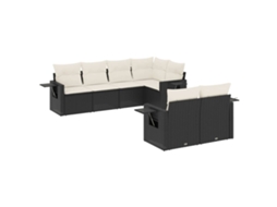 Conjunto 7 de sofás p/ jardim c/ almofadões VIDAXL vime PE preto