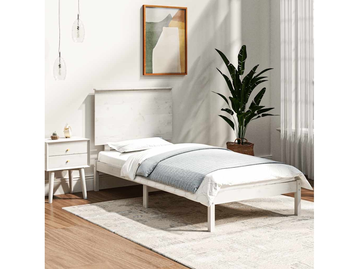 Vidaxl Cama Sem Colchão 100x200 Cm Madeira De Pinho Maciça Branco