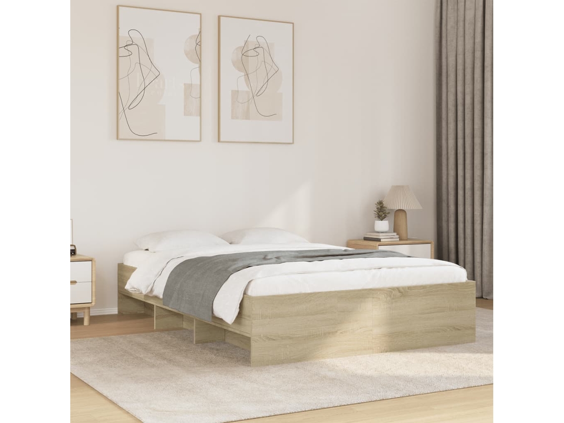 Vidaxl Estrutura De Cama 135x190 Cm Derivados Madeira Carvalho Sonoma