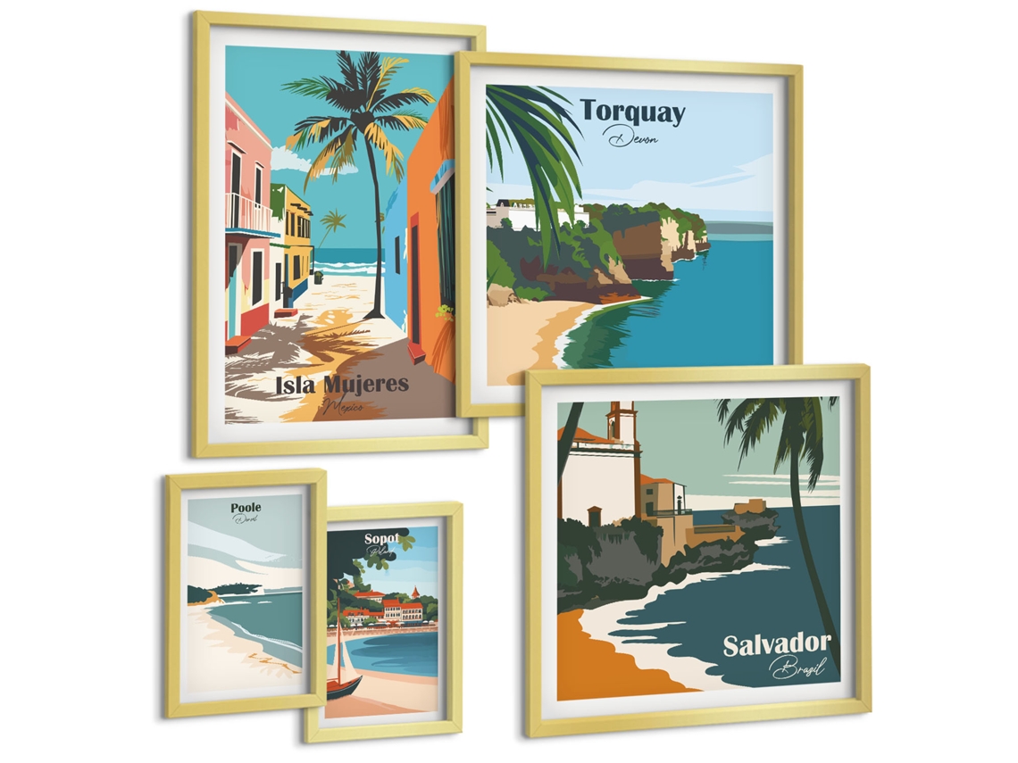 Conjunto De Pinturas Praias Litorâneas Coloridas Espelharte (5 Peças)