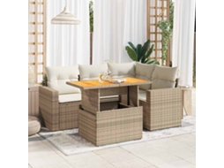 5 Pcs Conjunto De Sofás P/ Jardim Com Almofadões Vime Pe Bege Dkd Home Decor