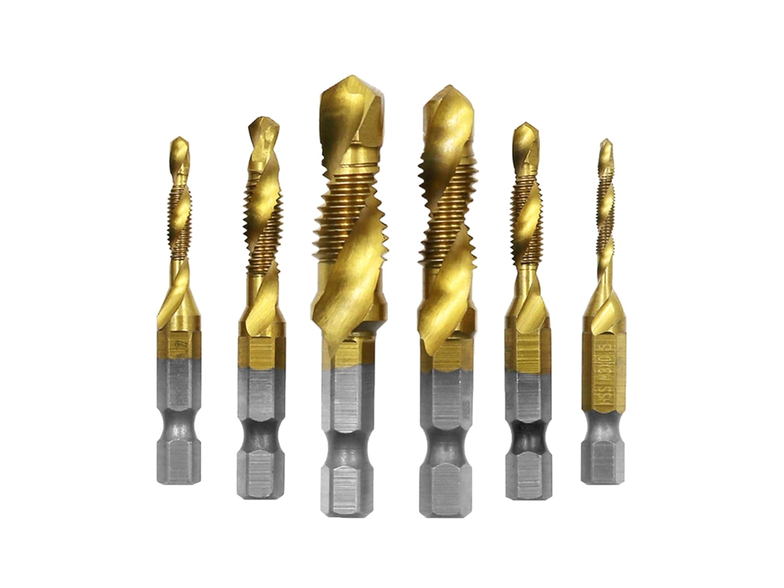 Conjunto De 6 Brocas Compostas Com Haste Hexagonal, Conjunto De Brocas Para Roscas, M3 X 0, 5 M4 X 0, 7 M5 X 0, 8 M6 X 1 M8