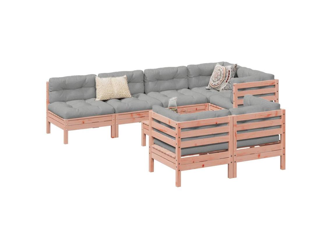 Vidaxl 8 Pcs Conj. Sofás Jardim C/ Almofadões Madeira Abeto-de-douglas