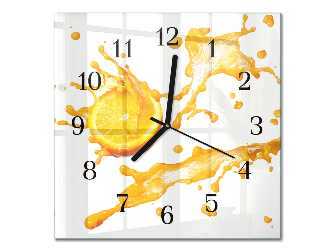 Relógio De Parede De Vidro Laranja Espelharte (30x30 Cm)