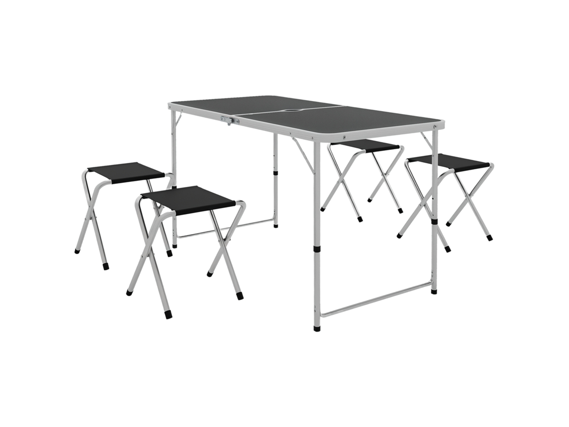 Conjunto de mesa e cadeiras CHEZMOI para camping, mesa 120x60x55/70cm, 4 cadeiras dobráveis, cinza escuro