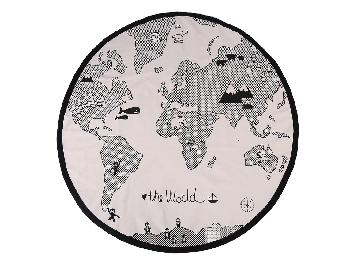 Tapete de atividades redondo para bebês com mapa-múndi, ideal para engatinhar, 135 cm.
