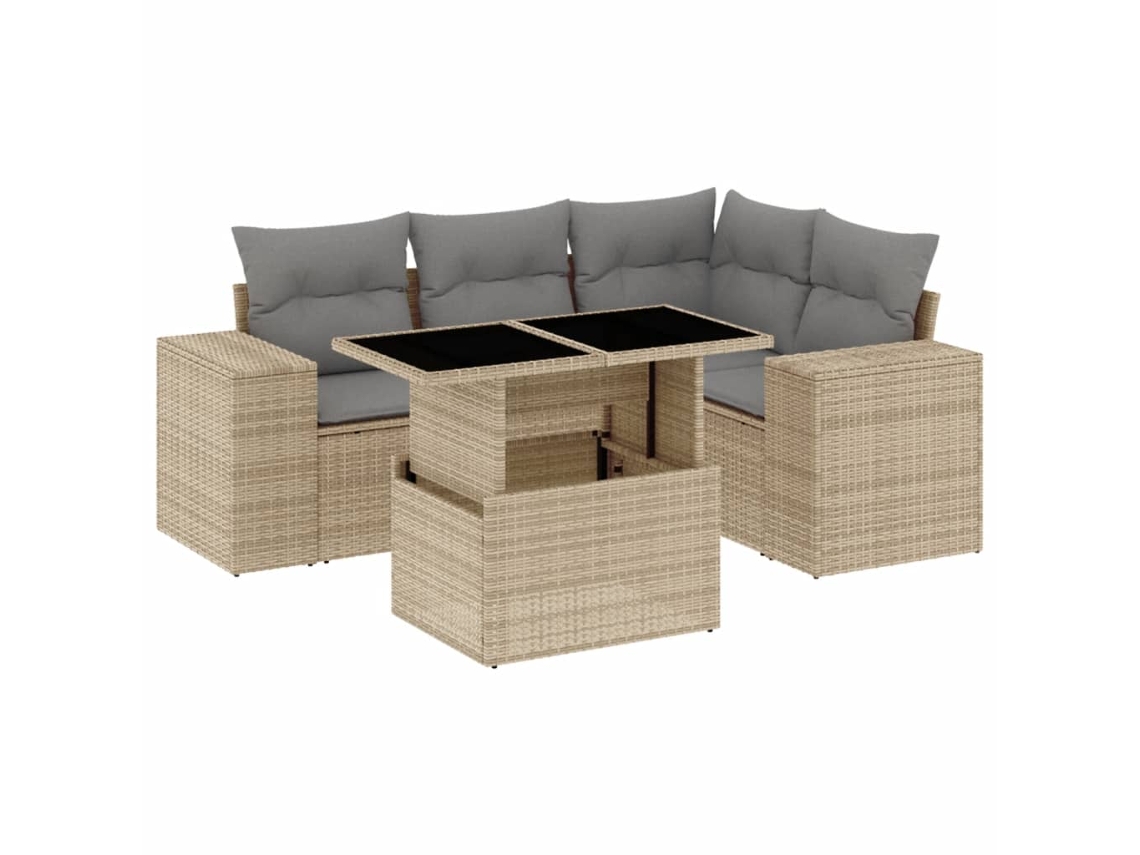 Conjunto de 5 Sofás para Jardim com Almofadões Vime Pe Bege MAISON EXCLUSIVE (5 pcs)