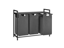 Cesto De Roupa Suja Com 3 Compartimentos E Prateleira, Preto/cinza, Para Organizar E Guardar Roupa Suja De Forma Prática