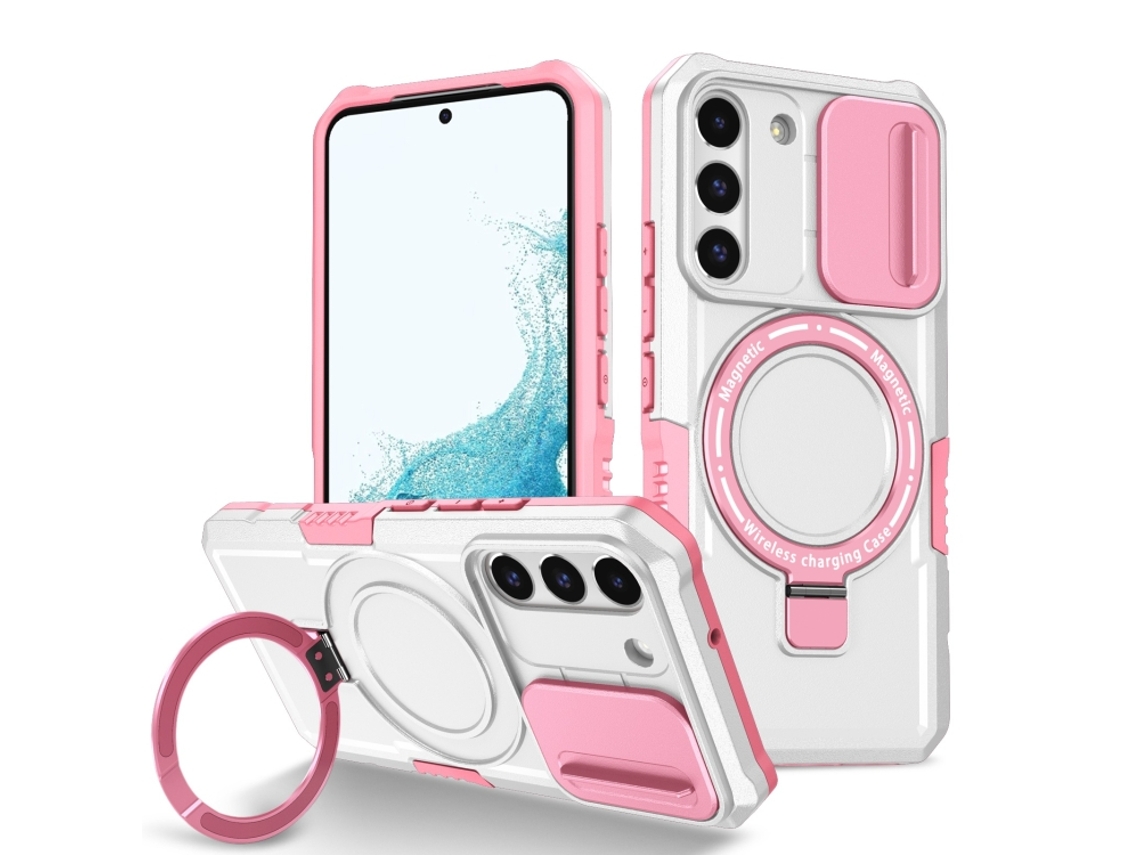 Capa Zruxe Compativel Com Samsung Galaxy S22 5g (suporte Magsafe - Deslizante - Tpu Hibrido Pc - Azulrosa - Branco)