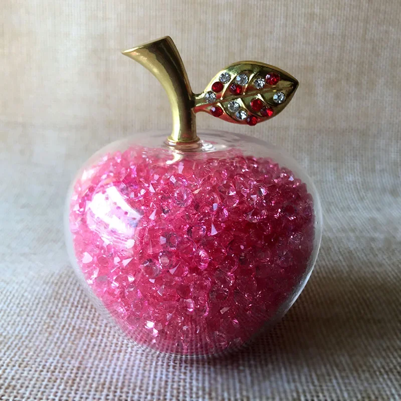 Miniatura de Maçã de Cristal, Cravejada com Diamantes Coloridos, Feita de Vidro. MDUG (rosa 60mm)