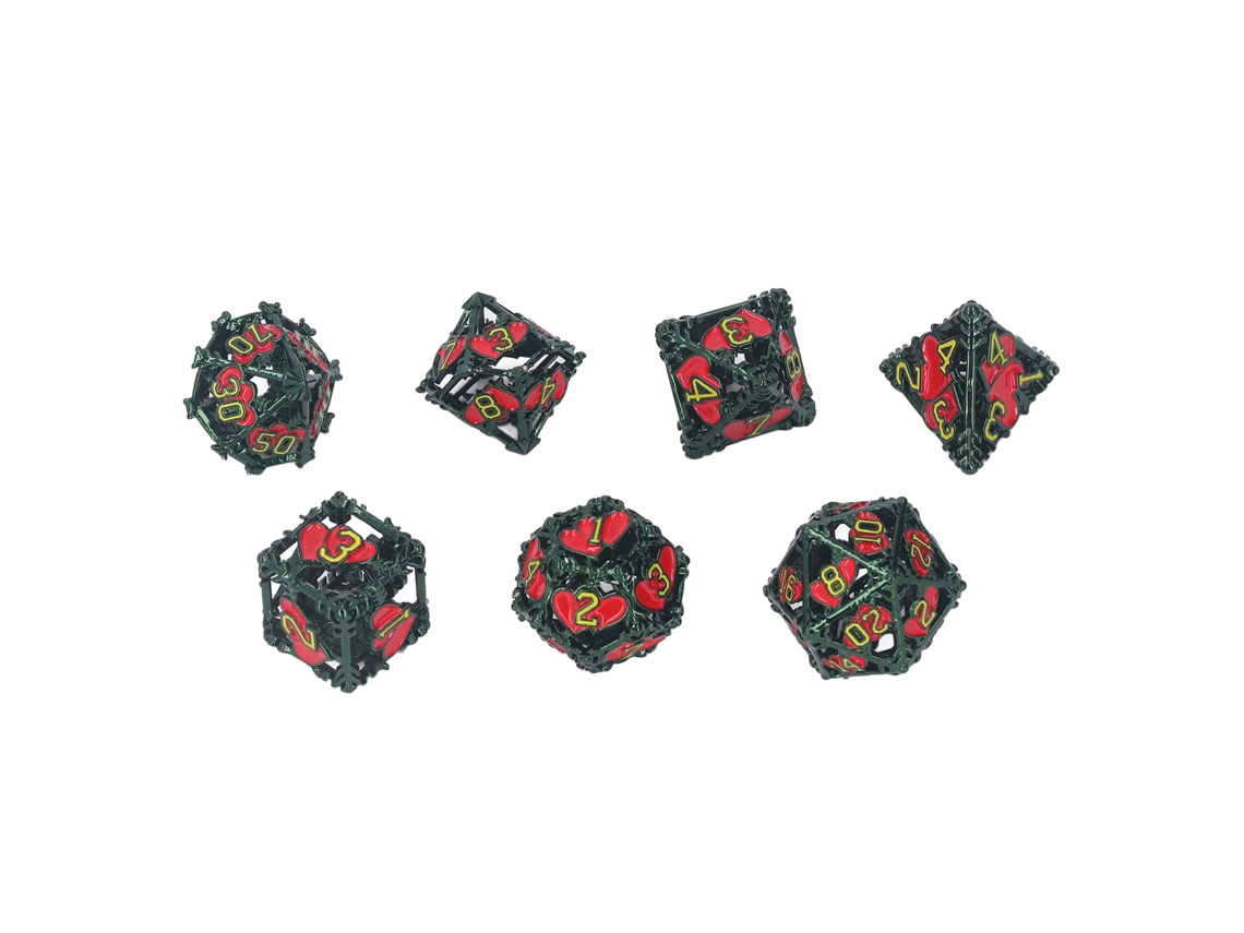 Conjunto BJ com 7 dados poliédricos de metal para jogos de RPG e de mesa, ideal para festas de Natal para adultos.