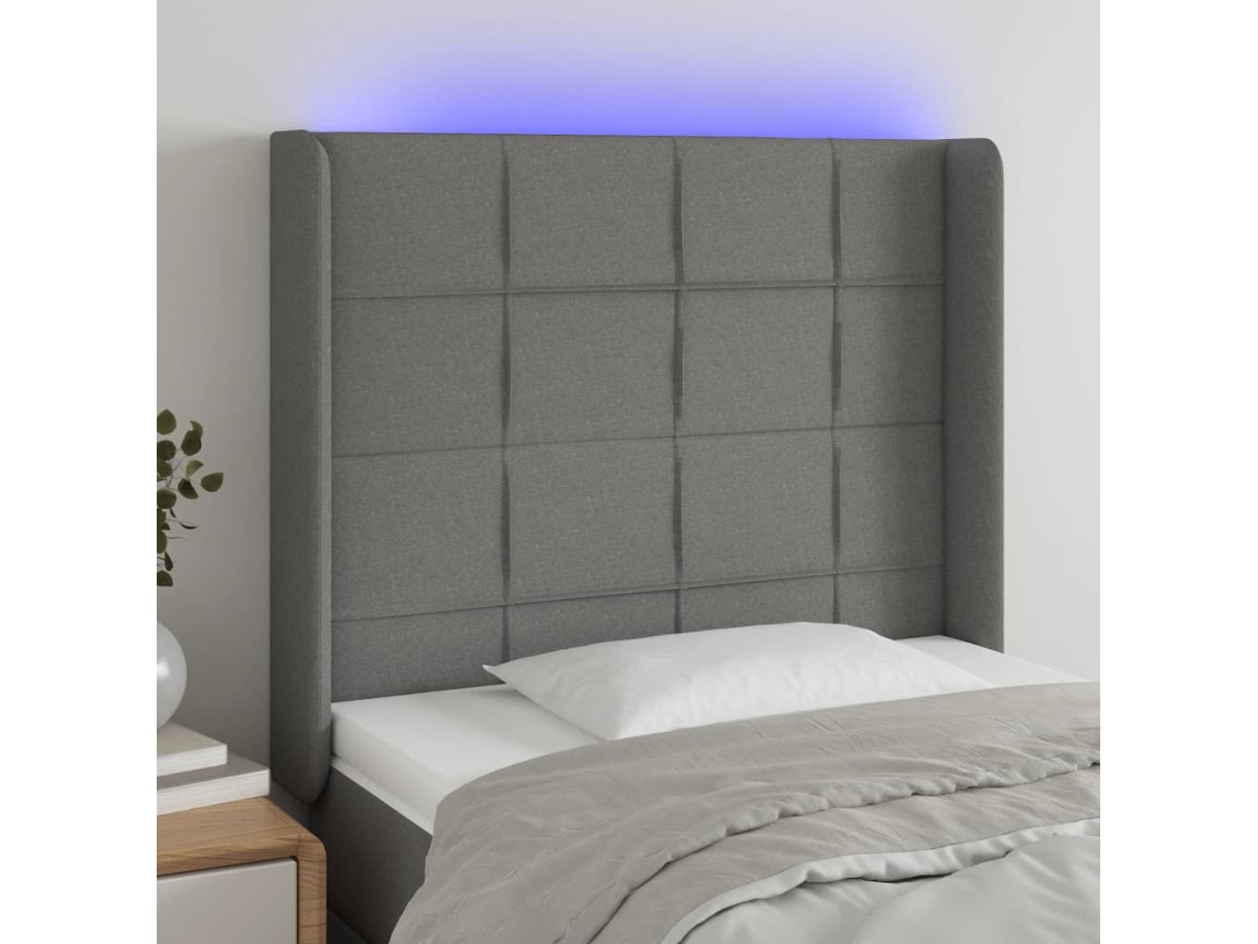Cabeceira Cama C/ Luzes Led Tecido 83x16x118/128cm Cinza-escuro