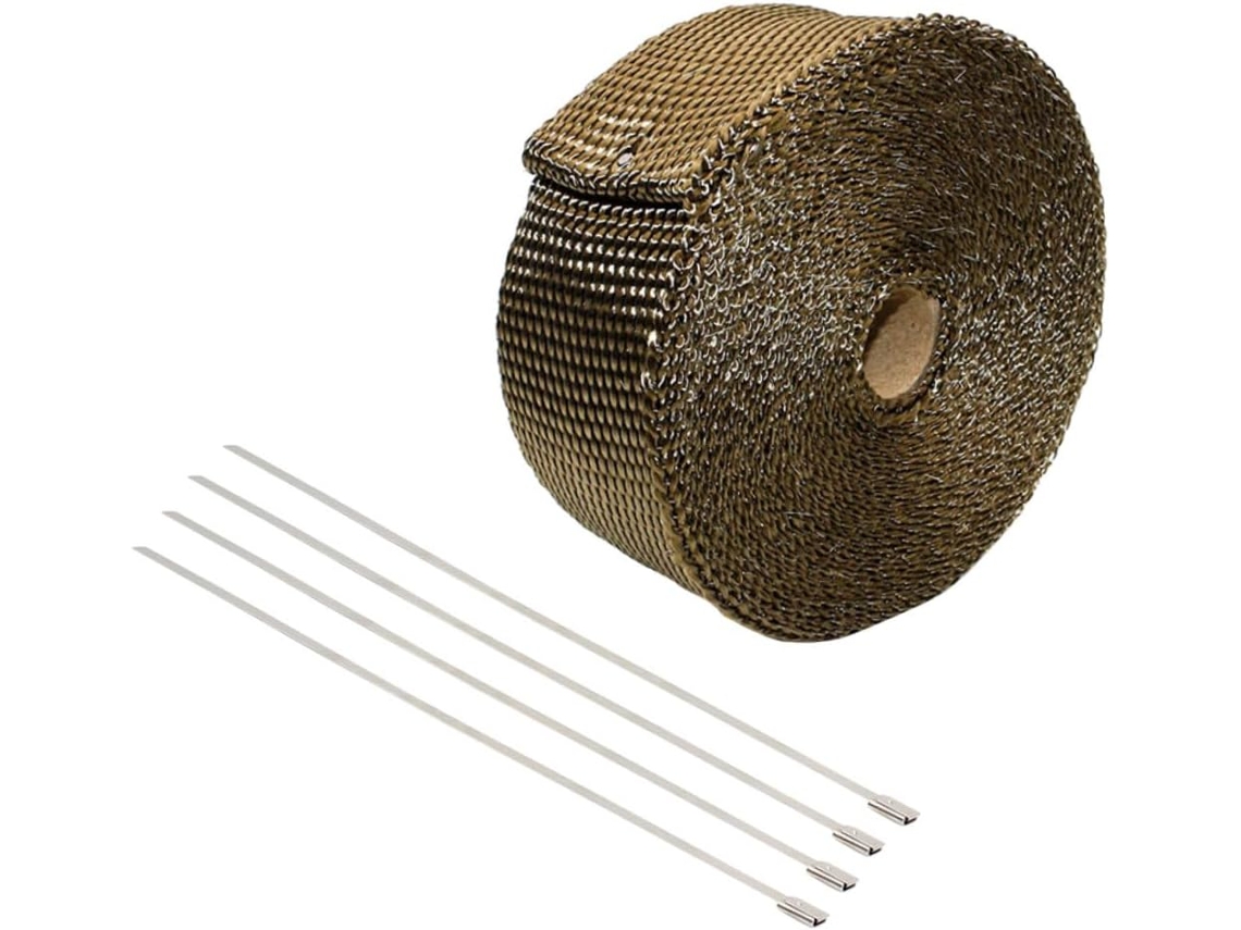 Fita Térmica De Fibra Vidro Mikinona Para Escapamento Motocicletas E Carros, Com 4 Abraçadeiras Para Proteção E
