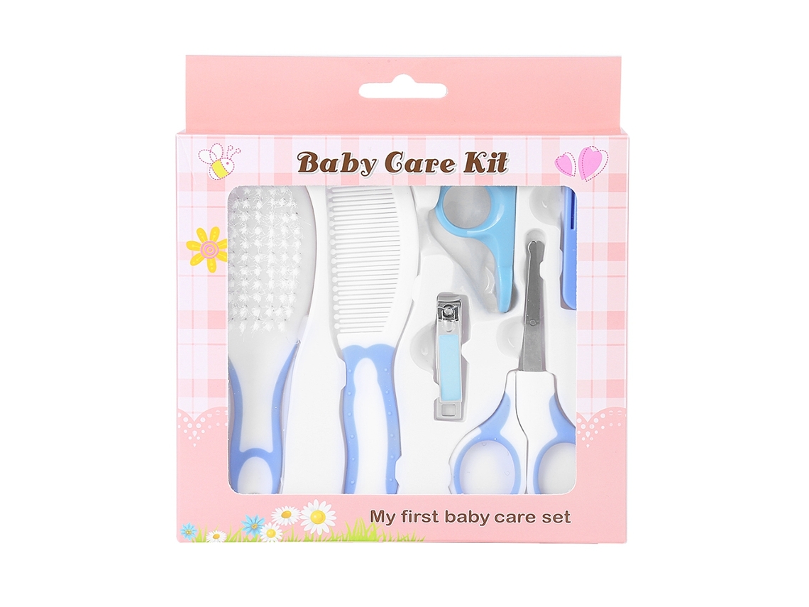 Mali kit de Cuidados Infantil 6 Peças com Escova Pente Cortador e Tesoura de Unhas Azul