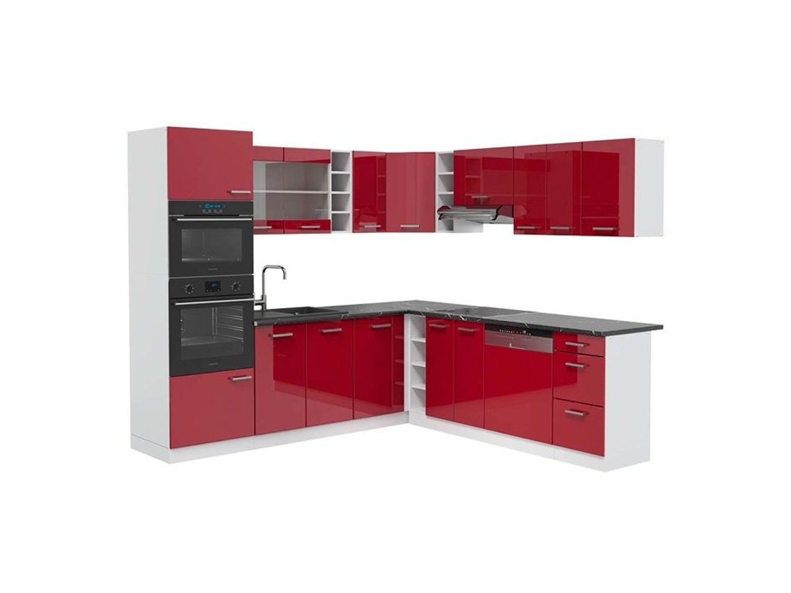 Cozinha de canto R-Line, 237 x 247 cm, PT Antracite, Bordeaux alto brilho/branco, Vicco