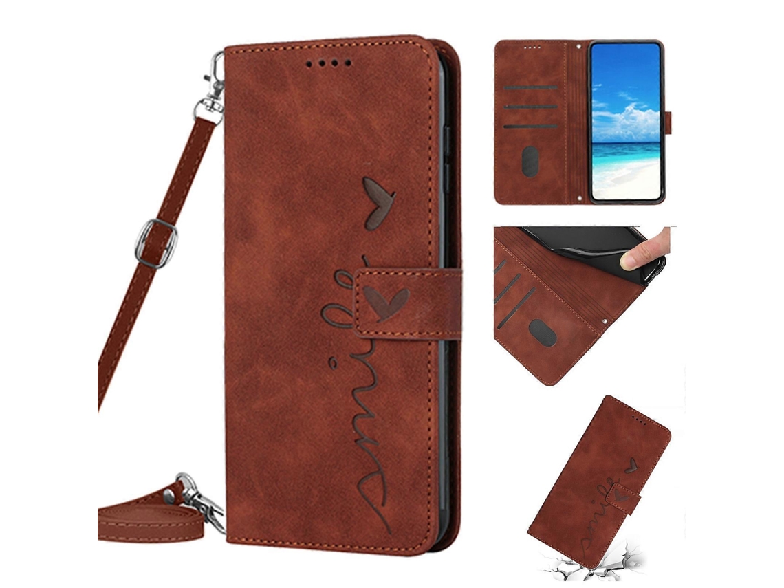 Capa De Celular Xiaomi Redmi 9a Em Couro Sintético Com Estampa De Coração E Cordão.