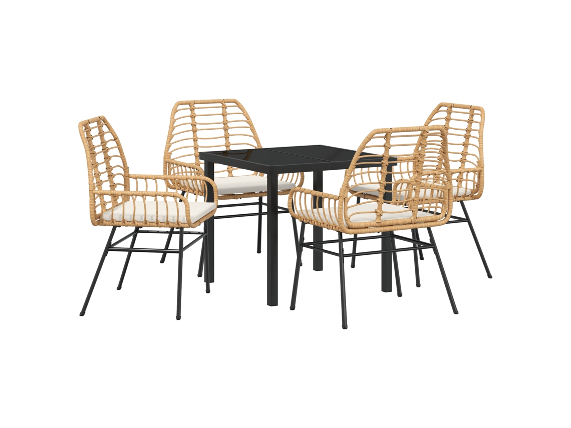 Conjunto 5 De Jantar De Jardim De Vidaxl Com Almofadas Marrom Sintético Rattan