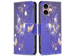 Capa Em Couro Pu, Com Suporte Para Apple Iphone 16 Plus - Borboletas Roxas