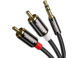 Cabo de 2m com Conector 3,5mm para Rca, Adaptador Áudio Rca Macho Auxiliar, Hifi Fone Ouvido, Revestimento Metálico, Celular, Alto falante, AQUAFORGE