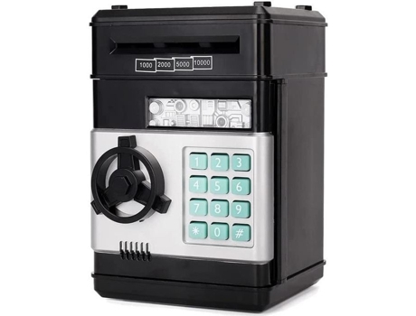 Cofrinho Digital - Super - Caixa Eletrônica - Preto - 4,9x4,8x7,6 Polegadas - Para Crianças