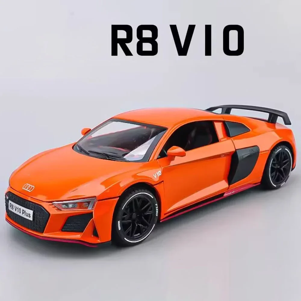 (laranja) Miniatura De Carro Audi Em Escala 1:24, Com Efeitos De Som E Luz, E Portas Que Podem Ser Abertas.