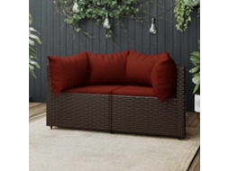 Vidaxl Sofás De Canto Para Jardim Com Almofadões 2pcs Vime Pe Castanho
