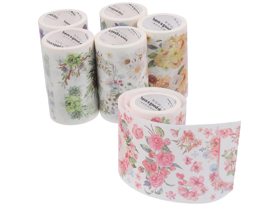 Fita adesiva decorativa Washi em rolos, diversos estilos, conjunto de 6 unidades, sem desperdício, design criativo e