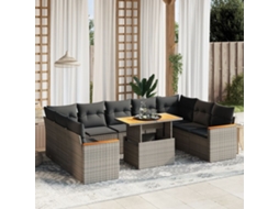 10 Pcs Conjunto Sofás De Jardim C/ Almofadões Vime Pe Cinza Dkd Home Decor