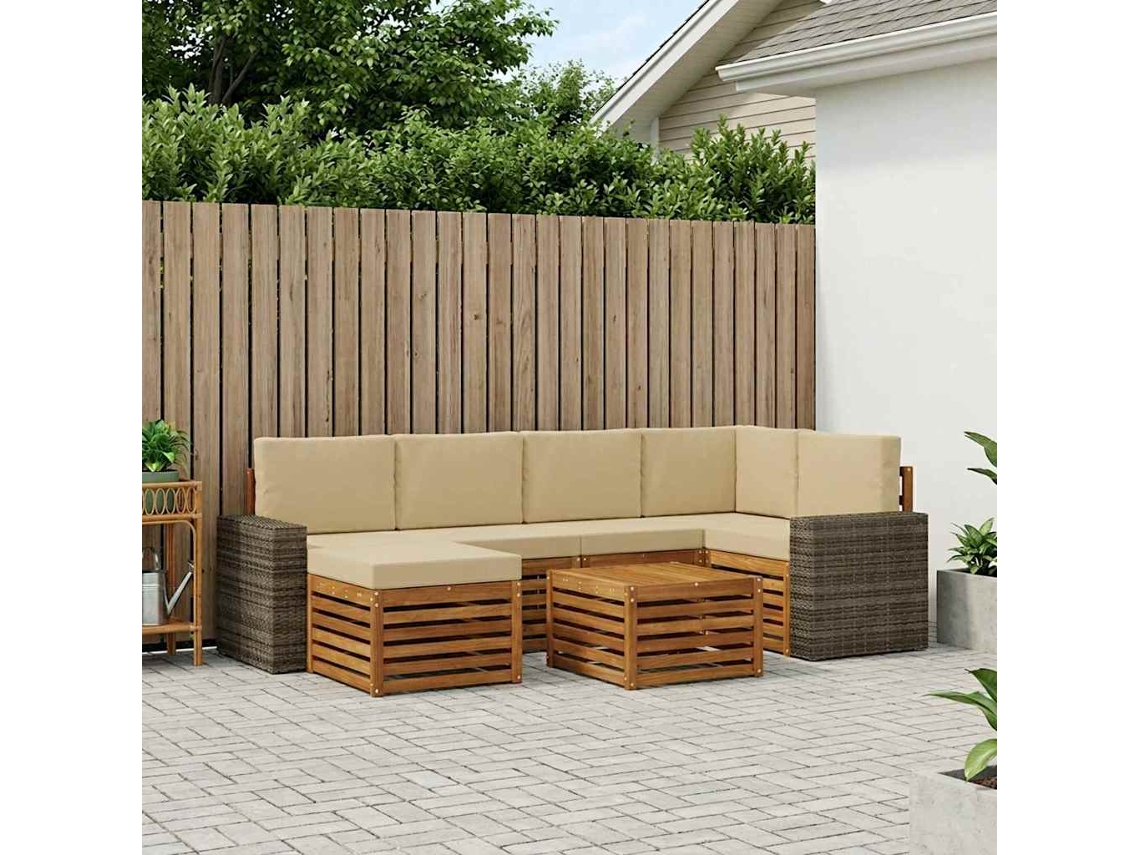 Vidaxl Conjunto De Sofás Para Exterior 7 Unid. Natural E Bege