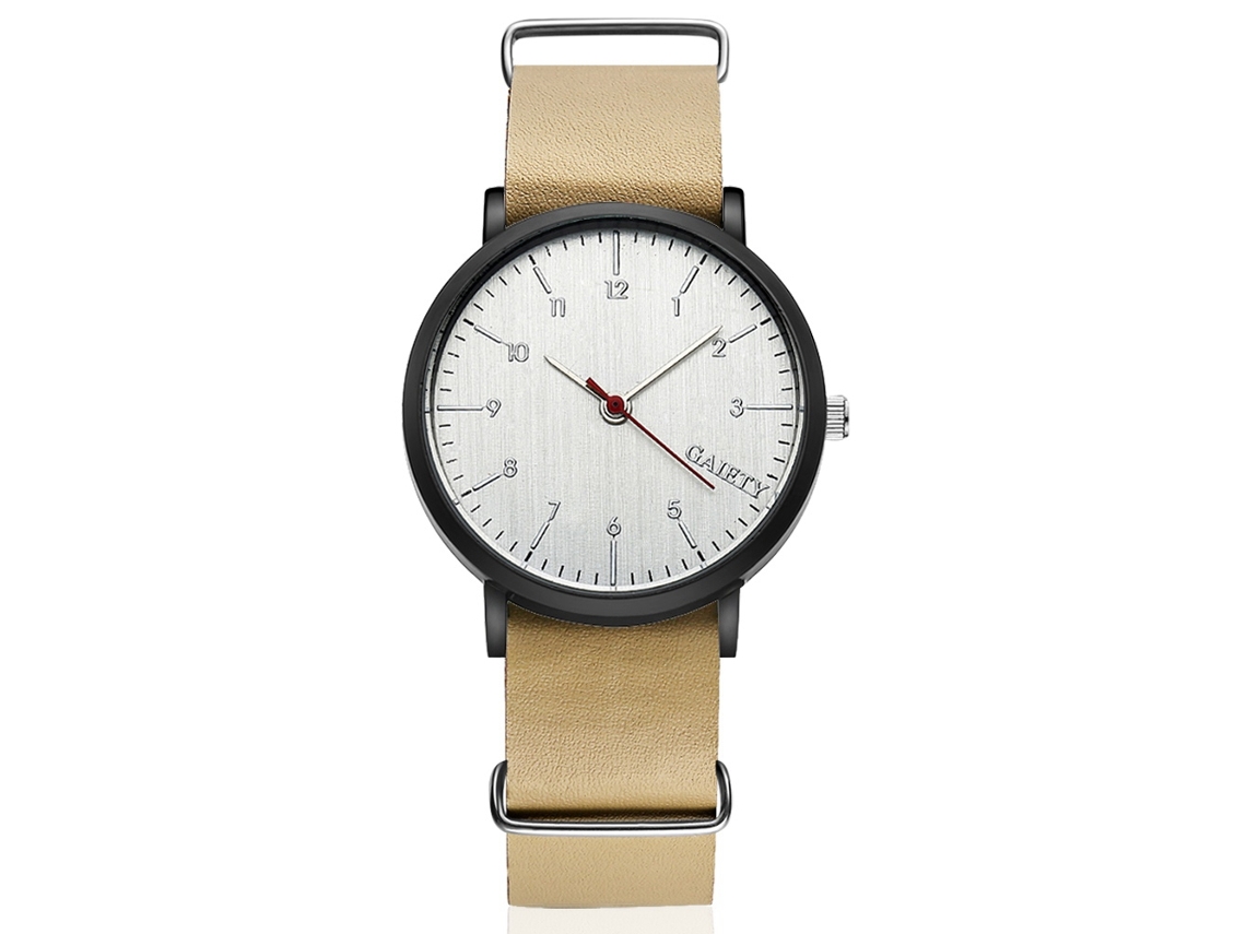 Reloj De Pulsera Para Hombre Estilo Simple Gaiety Dial Redondo Correa Pu Cuarzo Beige