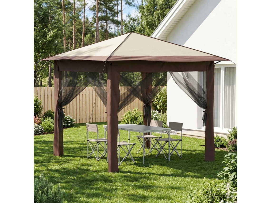 Vidaxl Gazebo Com 4 Laterais 2,6 X 2,6 M Creme E Marrom