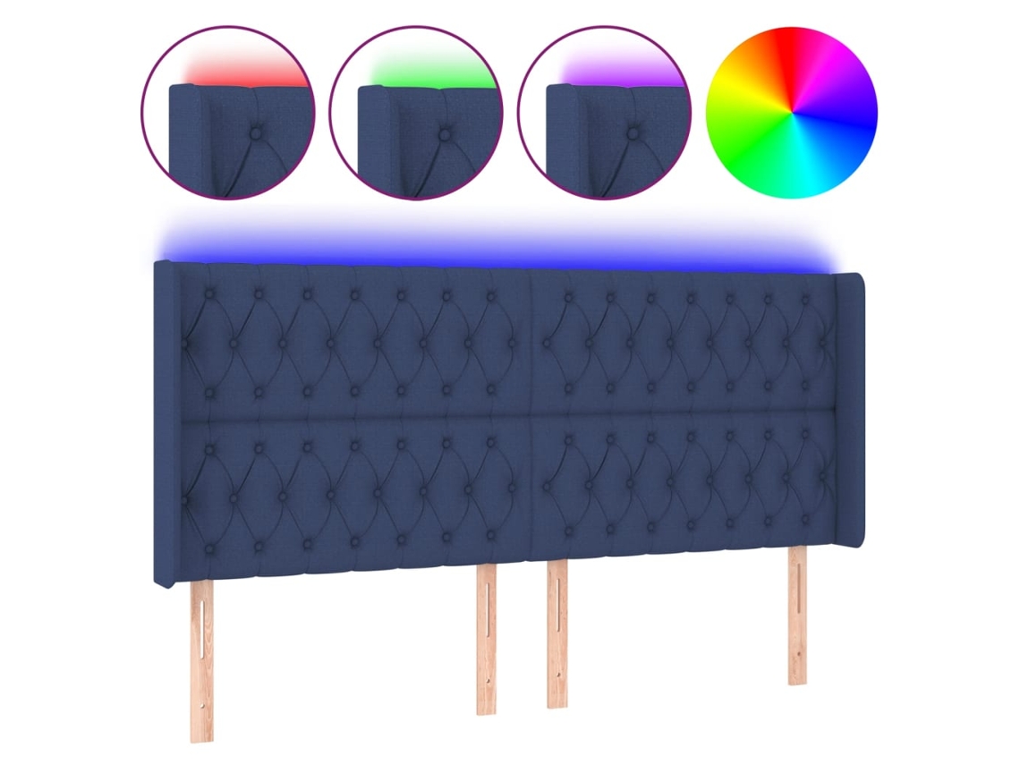 Cabeceira de Cama com Luzes Led Tecido Azul MAISON EXCLUSIVE (203x16x118 cm)