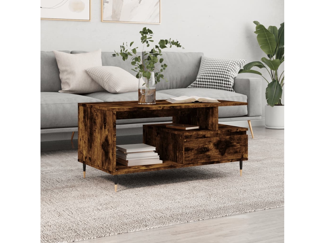 Vidaxl Mesa De Centro 90x49x45 Cm Derivados Madeira Carvalho Fumado